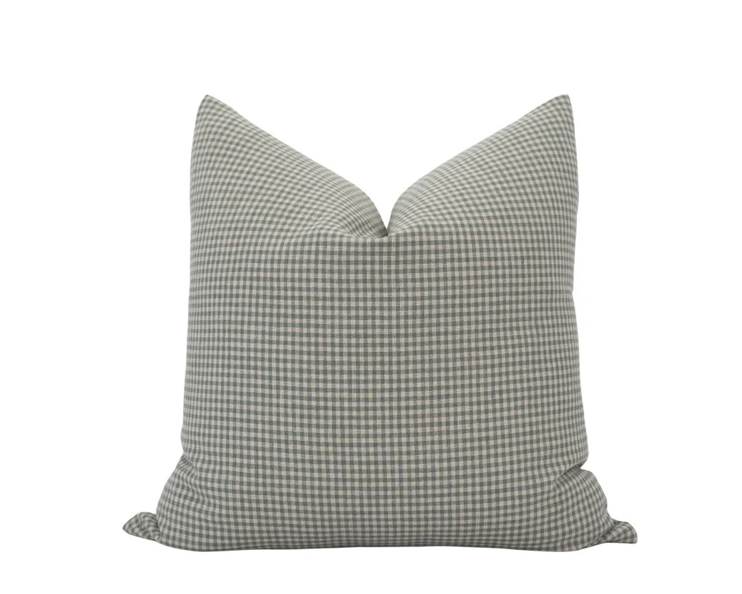 GEORGE || Sage Green Gingham Pillow Cover Green Check Pillow Farmhouse Pillow Cover Dark Green Pi... | Etsy (US)