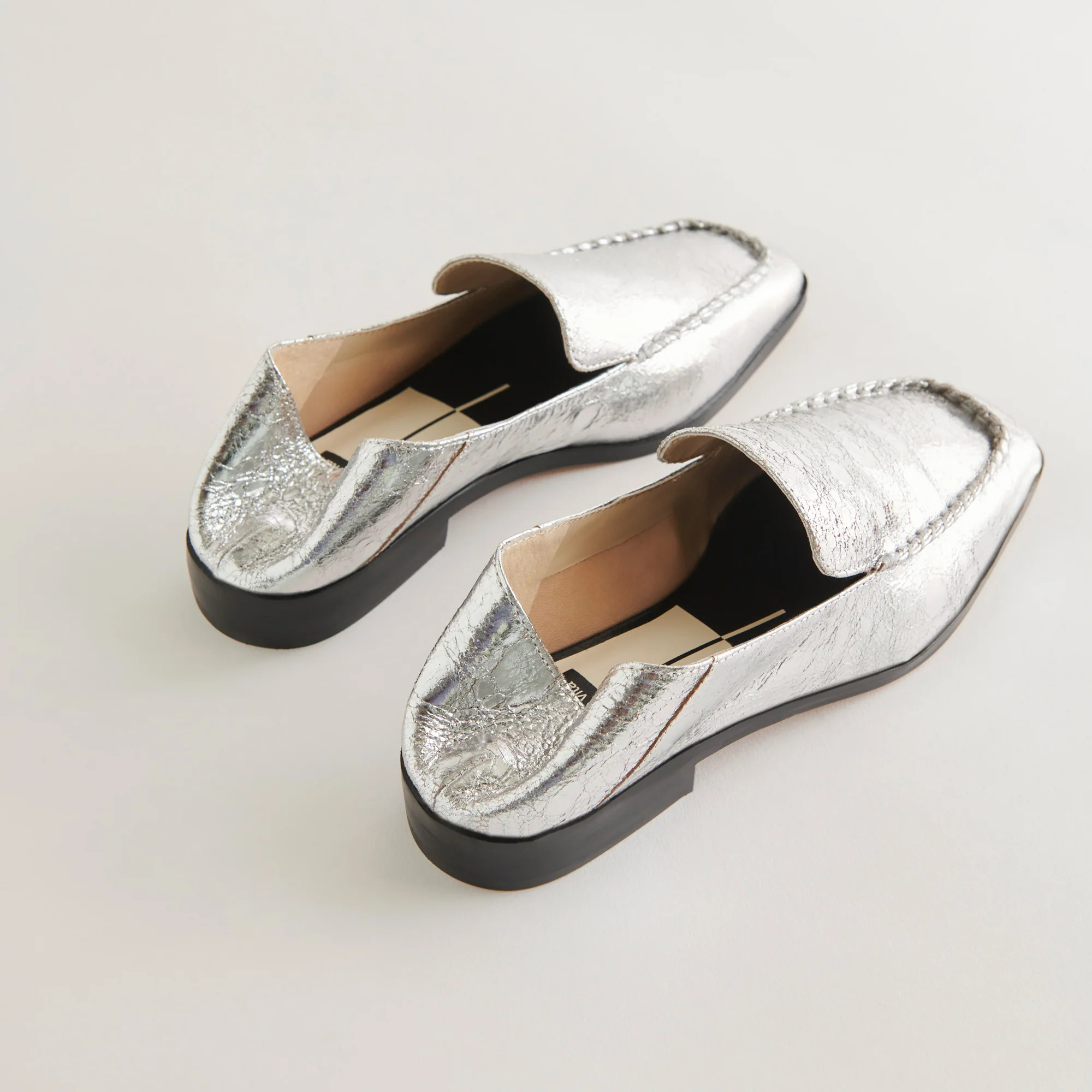 Beny Flats Silver Distressed Leather | Silver Leather Flats for Women | DolceVita.com