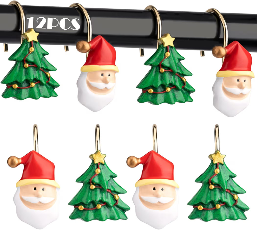 Christmas Shower Curtain Hooks Rust Proof Shower Curtain Rings Metal Decorative Bath Curtain Hook... | Amazon (US)