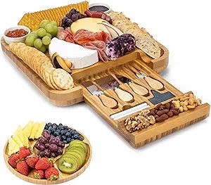 SMIRLY Bamboo Cheese Board and Knife Set: Large Charcuterie Boards Set & Cheese Platter - Unique ... | Amazon (US)