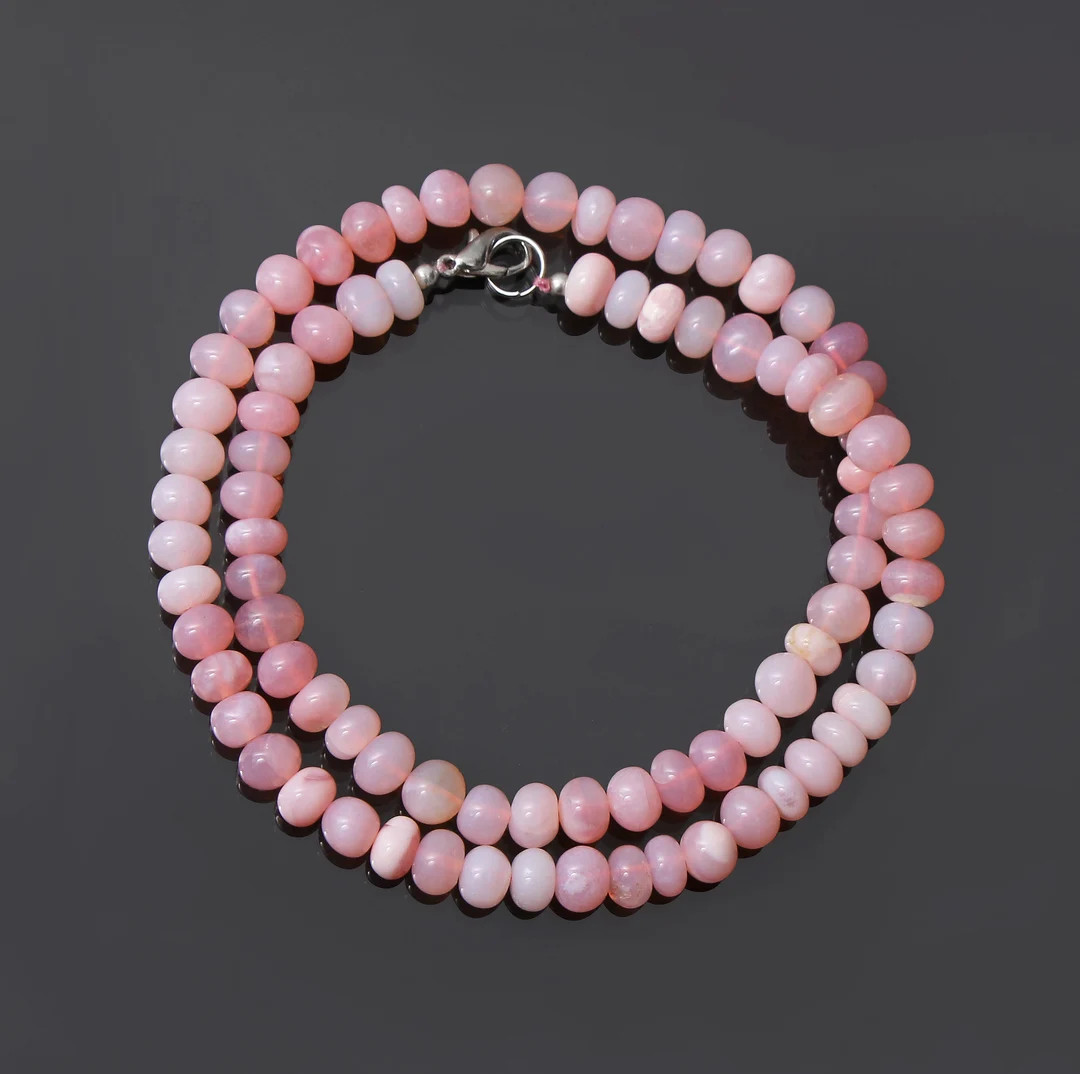 Pink Peruvian Opal Beaded Necklace, 6.5-7 mm Pink Opal Smooth Rondelle Beads Necklace, Opal Gemst... | Etsy (US)