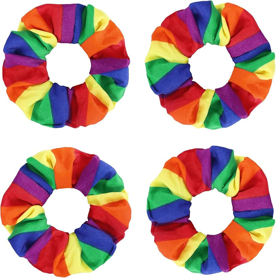 Watayo 4 Pcs Pride Rainbow Hair Scrunchies- LGBT Rainbow Hair Ring Hair Ties- Elastic Striped Rai... | Amazon (US)