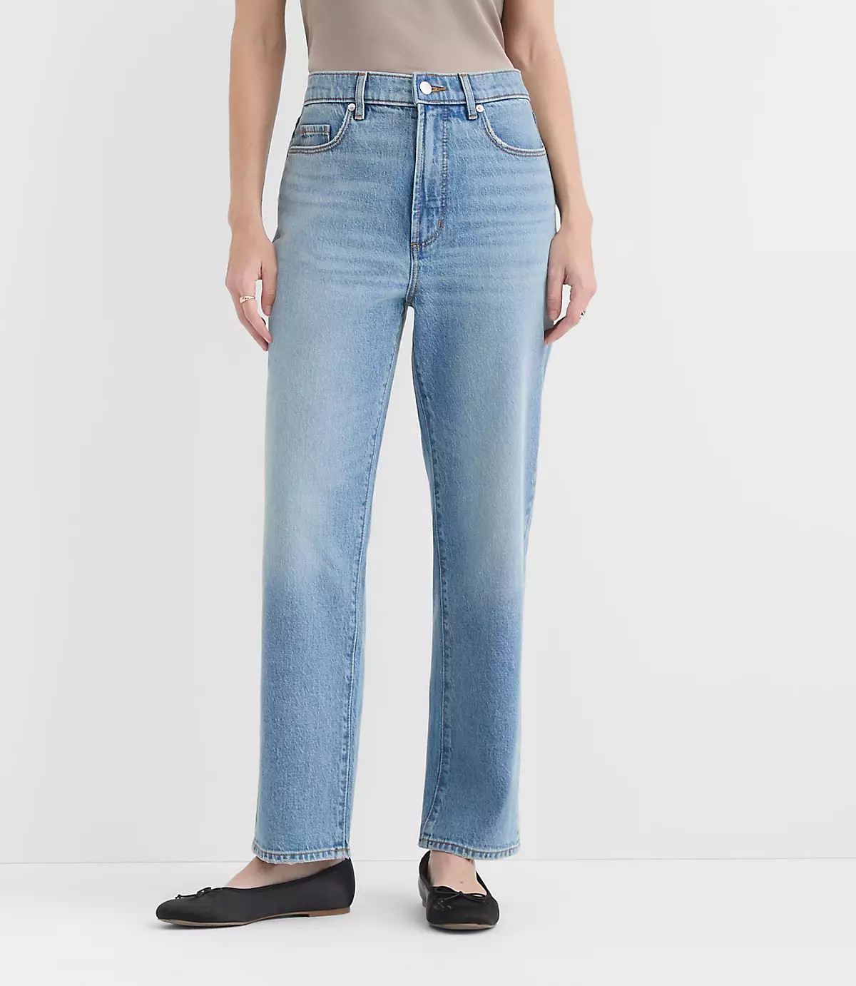 Rivete High Rise Straight Jeans in Aura Wash | LOFT
