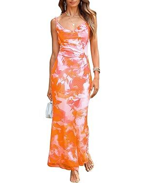 PRETTYGARDEN Women's 2024 Summer Floral Spaghetti Strap Maxi Dress Stretch Sexy Bodycon Dress Bac... | Amazon (US)