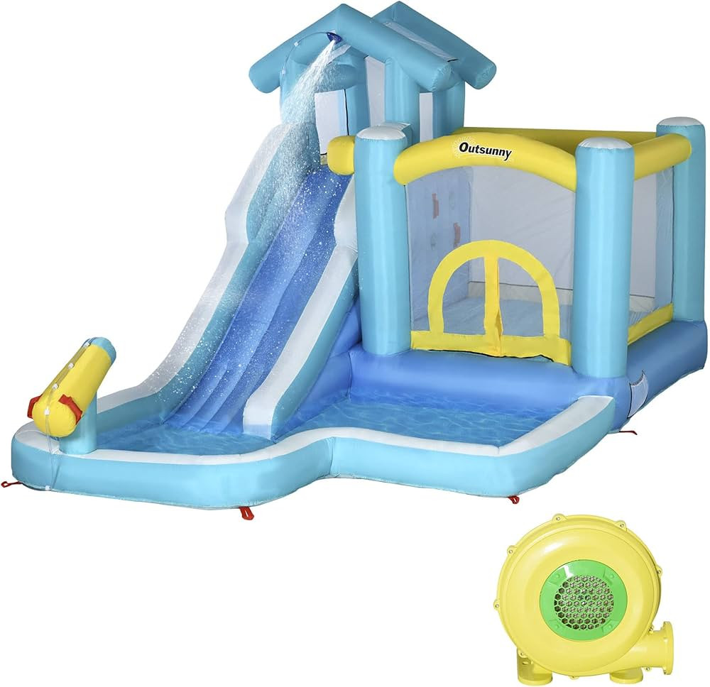 Outsunny 5-in-1 Kids Inflatable Bounce House Jumping Castle with Slide, Climbing Wall, Trampoline... | Amazon (US)