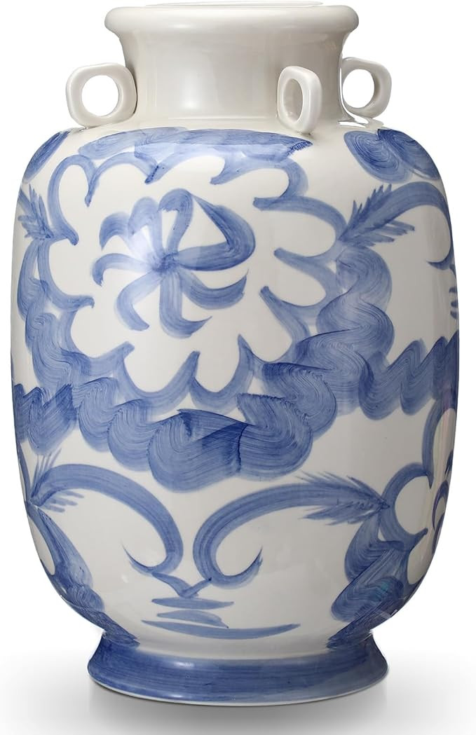15" Blue and White Vase Chinoiserie Porcelain Planter Large Asian Ceramic Ginger Jar Floor Flower... | Amazon (US)