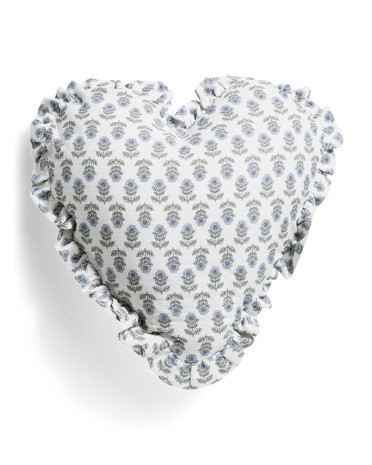 16x16 Ditsy Block Print Heart Ruffle Trim Pillow | TJ Maxx