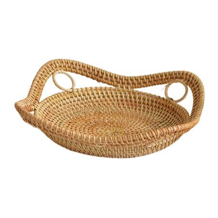 Natural Rattan Woven Fruit Basket Tray Sundry Container Bowl Household Tools 27x5cm | Walmart (US)