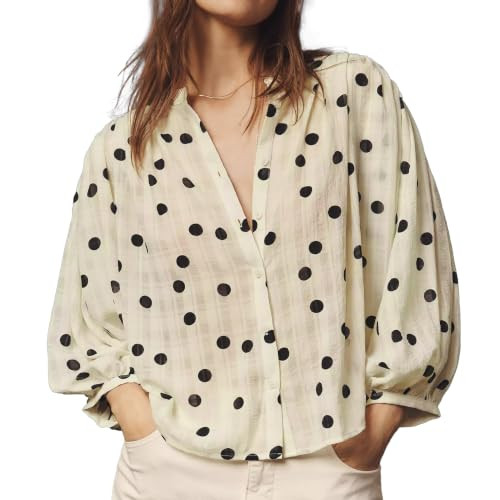 Songling See Through Button Down Shirt for Women Oversized Polka Dot Blouse 3/4 Sleeve Tops Casua... | Amazon (US)