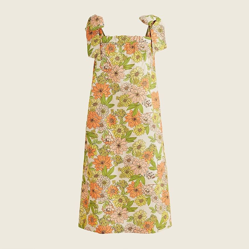 Tie-shoulder cotton poplin dress in zinnia floral | J.Crew US