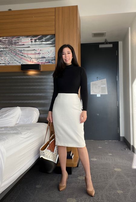 As much as I love integrating colors and prints to my daily outfits, I tend to wear classics and neutrals to all my corporate events. For the second day of my clinical on-site, I wore a simple ivory tweed midi skirt along with a cableknit turtleneck

#LTKworkwear #LTKstyletip #LTKitbag