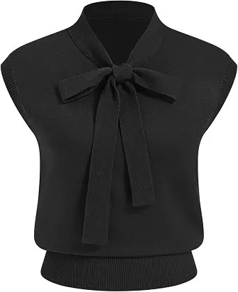 CIDER Sweater Vest Women Bow Tie Cap Sleeve Cropped Sweaters | Amazon (US)