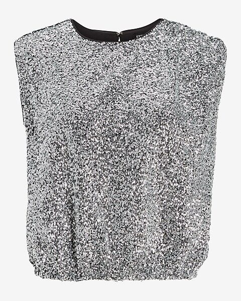 Sequin Ruched Strong Shoulder Top | Express