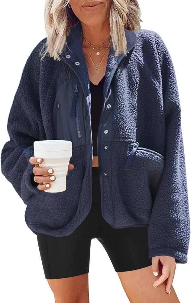 Nirovien Womens Fuzzy Fleece Jacket Button Down Sherpa Coats Casual Winter Warm Outwear with Pock... | Amazon (US)