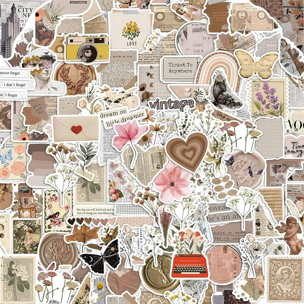 120Pcs Mixed Vintage Stickers, Waterproof Scrapbook Aesthetic Sticker for Daily Planner, Water Bo... | Amazon (US)
