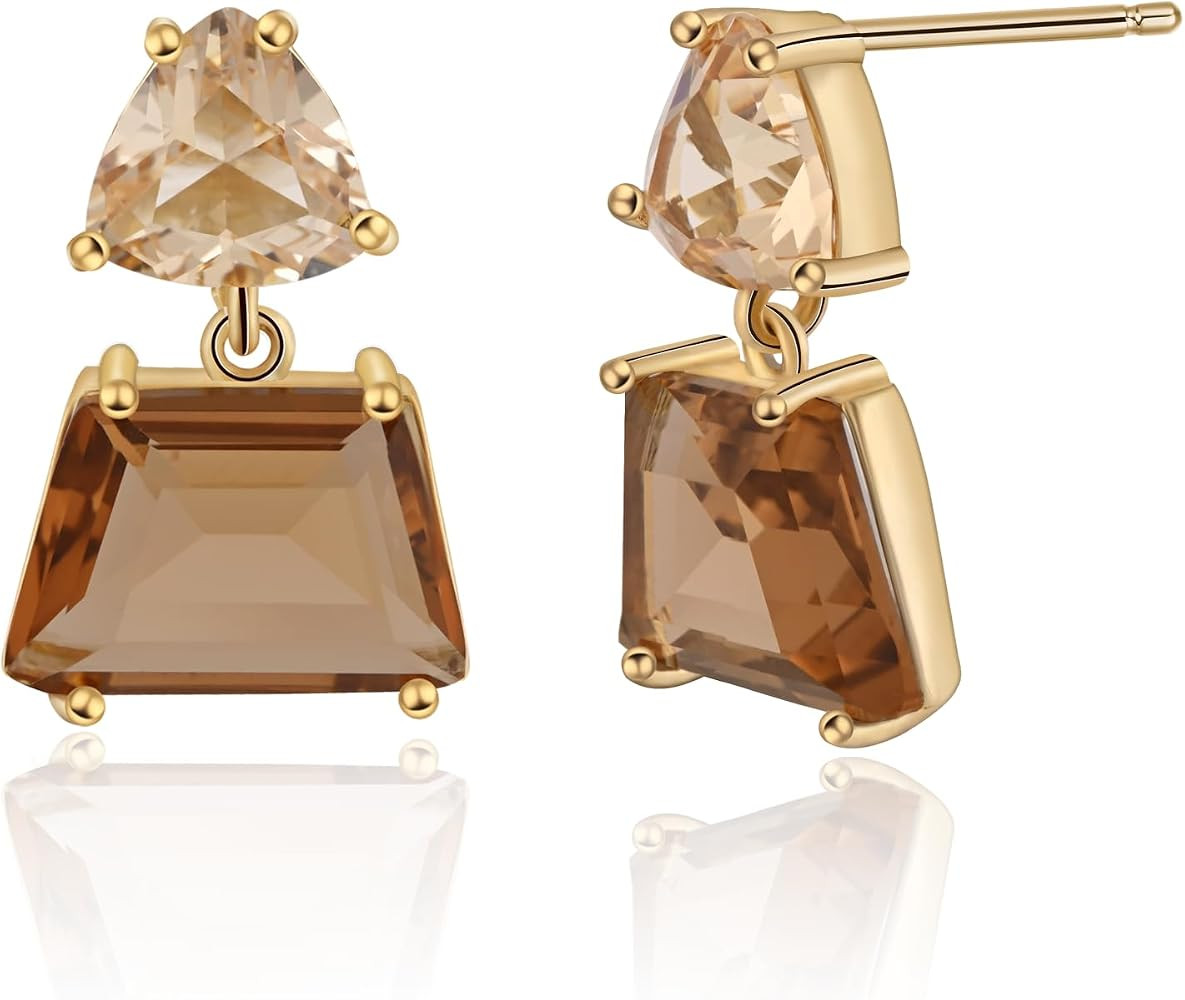 Fashion Amber Earrings Brown Drop Dangle Earrings for Women Hypoallergenic Brown Crystal Earrings for Sensitive Ears | Amazon (US)