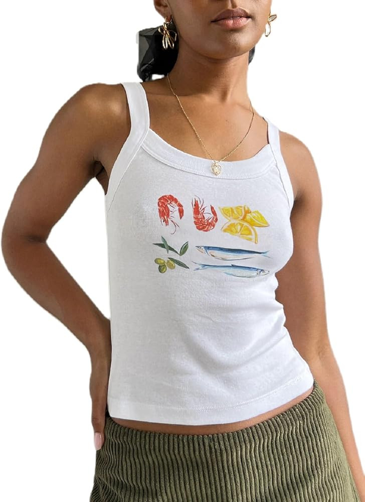 Women Y2k Cute Graphic Tank Top Summer Sleeveless Strappy Slim Fit Crop Top for Teen Girls Aesthe... | Amazon (US)