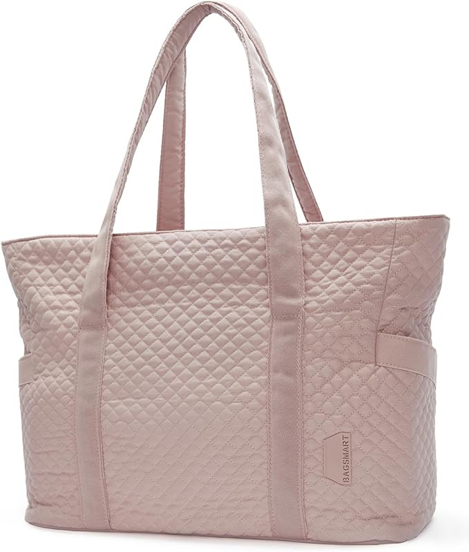 BAGSMART Crush Tote Bag for Women, 20L Puffer Work Tote with Zipper, Travel Essentials Quilted Nu... | Amazon (US)