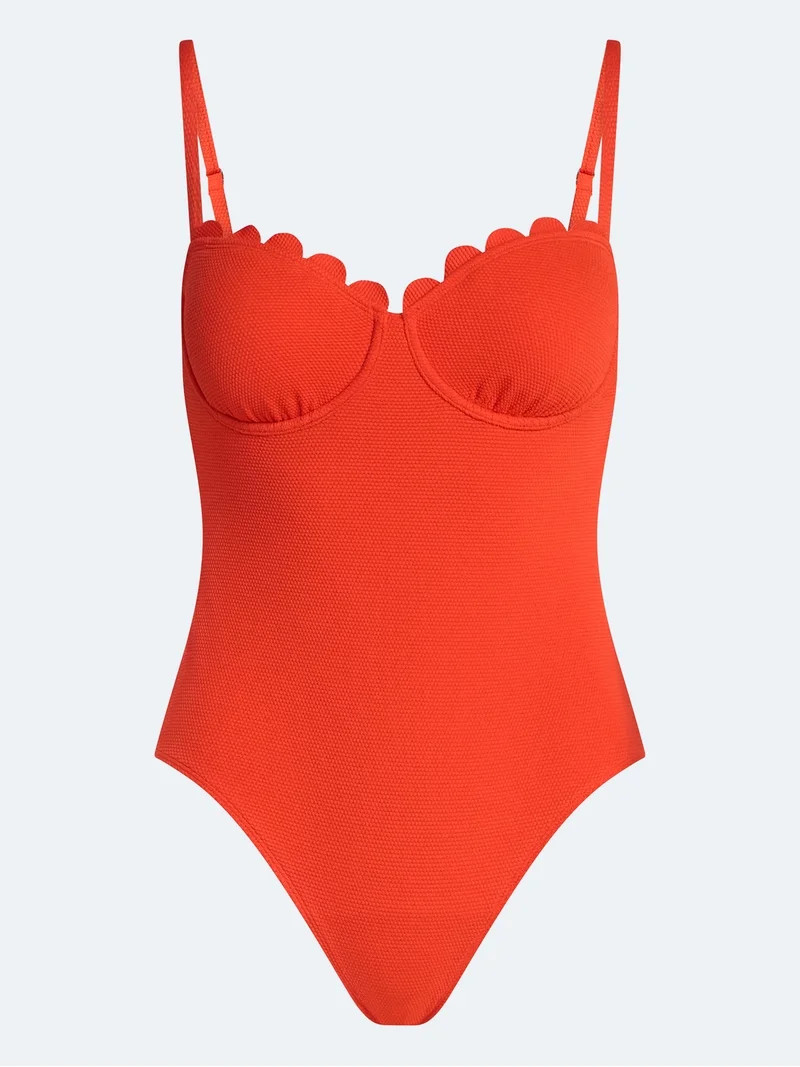Free Assembly Women's Scalloped Balconette Underwire One Piece Swimsuit, Sizes XS-XL | Walmart (US)