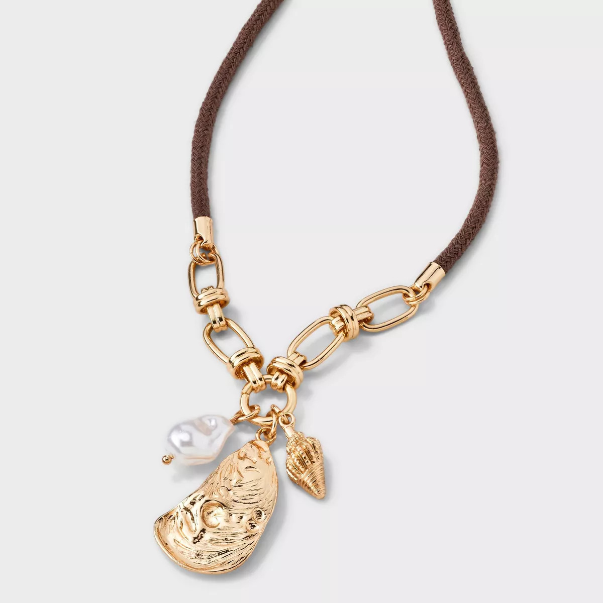 Seashell Pearl Adjustable Cord Charm Pendant Necklace - A New Day™ Brown | Target
