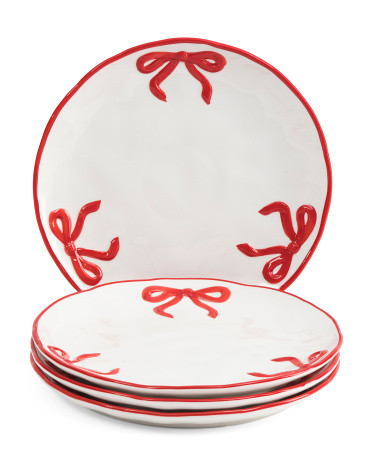 Set Of 4 Hand Painted Bow Dinner Plates | TJ Maxx