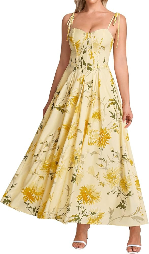 Parthea Summer Floral Corset Maxi Dress Flowy A Line Spring Wedding Guest Dress for Women Sundres... | Amazon (US)