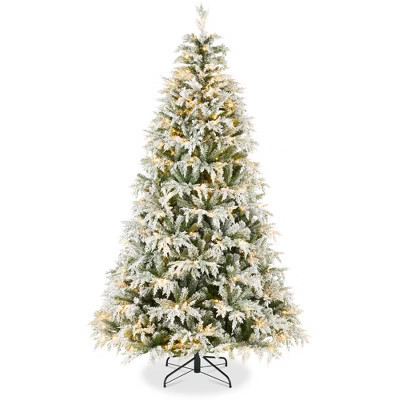 Best Choice Products Pre-Lit Flocked Cedar Cypress Christmas Tree w/Twinkling Lights, 7.5ft Artificial Holiday Decor, White & Multicolored LEDs | Target