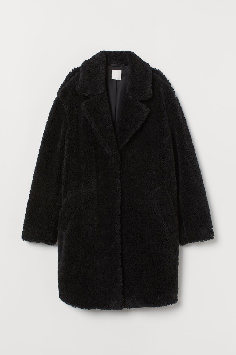 H & M - Faux Shearling Coat - Black | H&M (US)