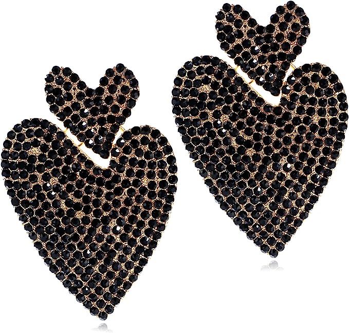 Valentine multicolor Heart Love Earrings Crystal Rhinestoes Alloy Drop Dangle Earrings Jewelry fo... | Amazon (US)