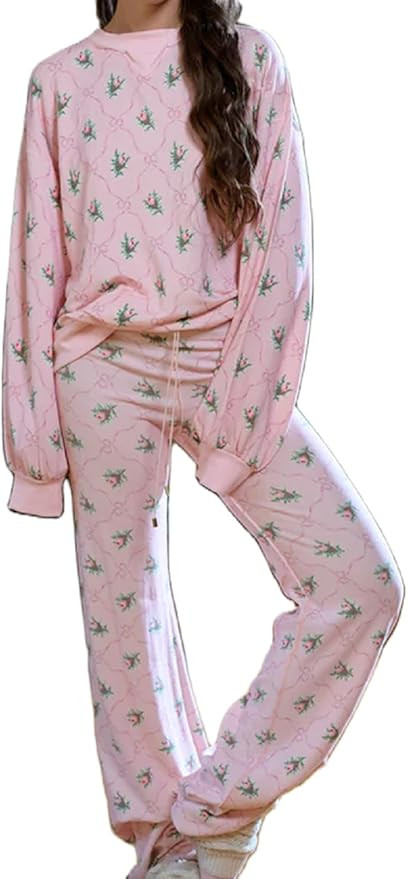 Juakoso Women Valentine's Day Pajama Sets Cute Long Sleeve Heart Button Down Shirt Top and Pants ... | Amazon (US)