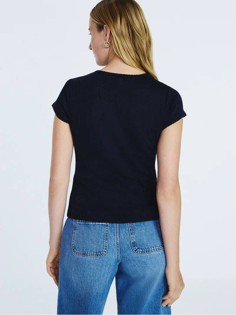 Free Assembly Women's and Women's Plus Pointelle Mini Tee with Short Sleeves, Sizes XS-4X | Walmart (US)