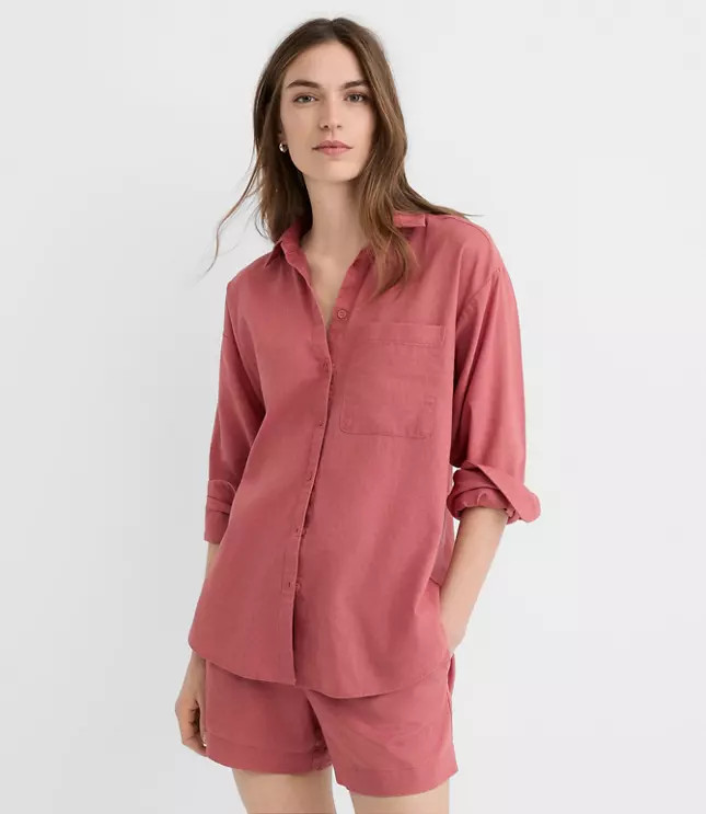 Linen Cotton Everyday Oversized Pocket Shirt | LOFT