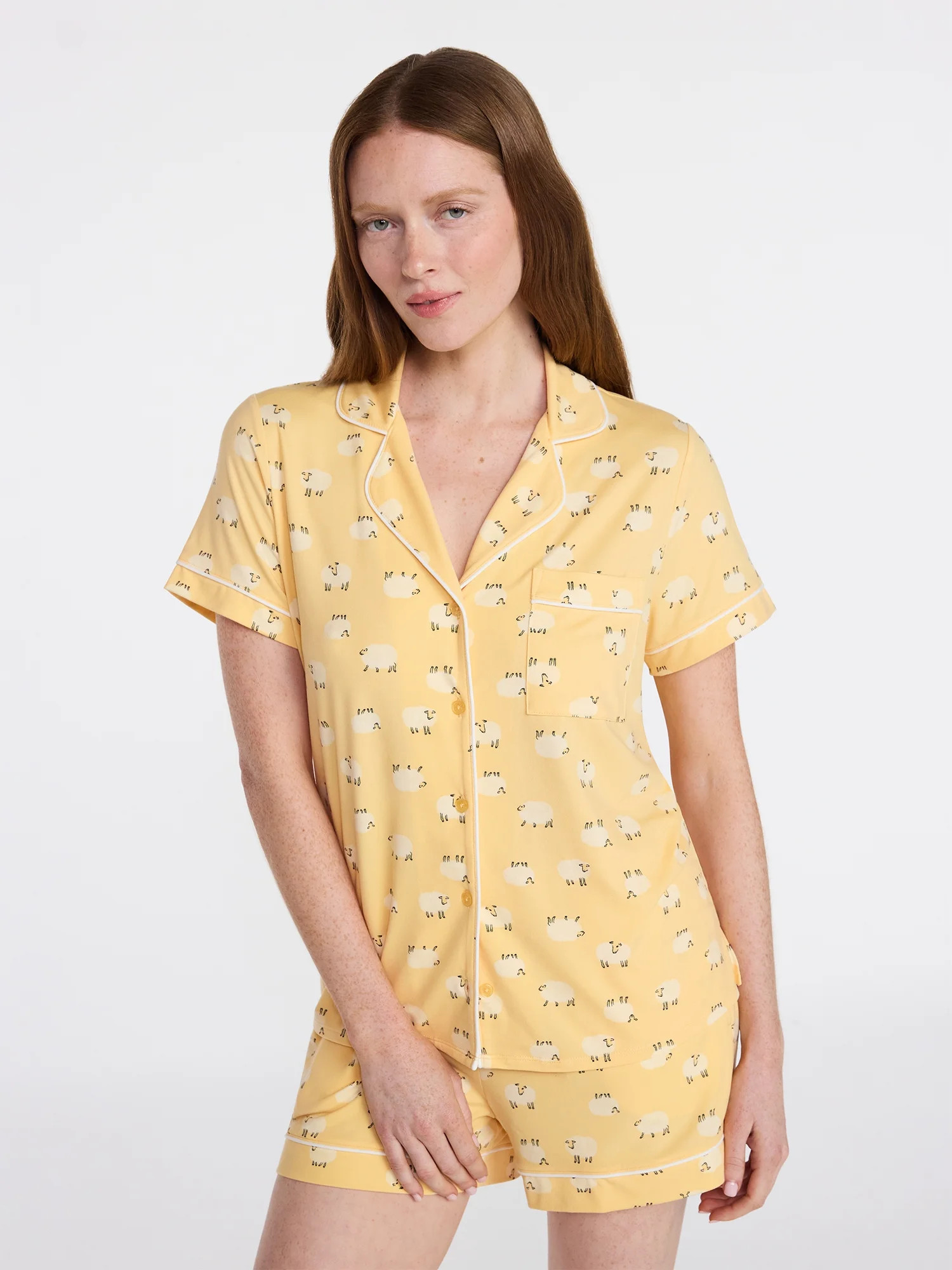 Joyspun Women's Dreamy Soft Collection Notch Top and Shorts Pajama Set, 2-Piece, Sizes XS-3X | Walmart (US)