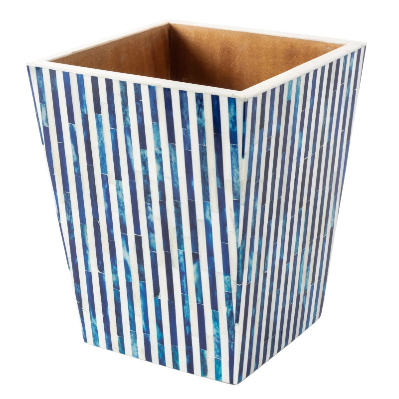 Blue Stripe Bone Inlay Wastebasket | Annie Selke
