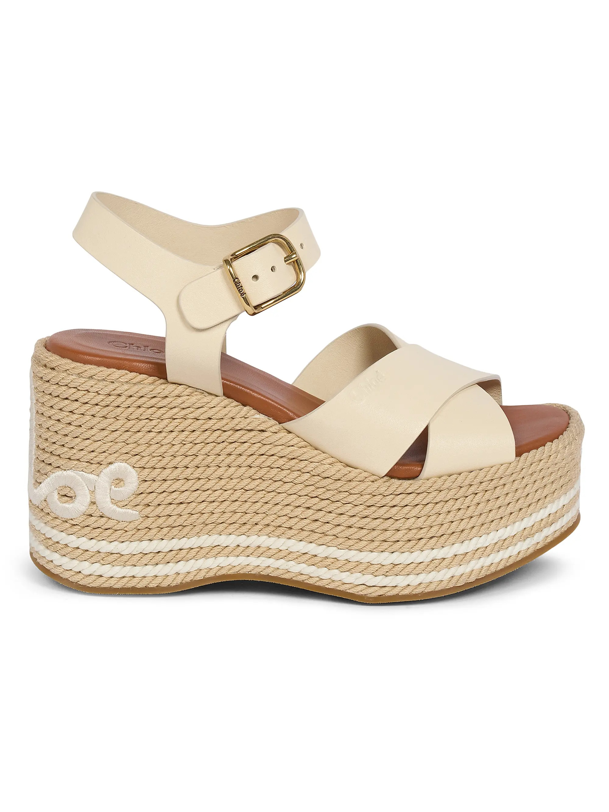 Sand Leather Wedge-Heel Sandals | Saks Fifth Avenue
