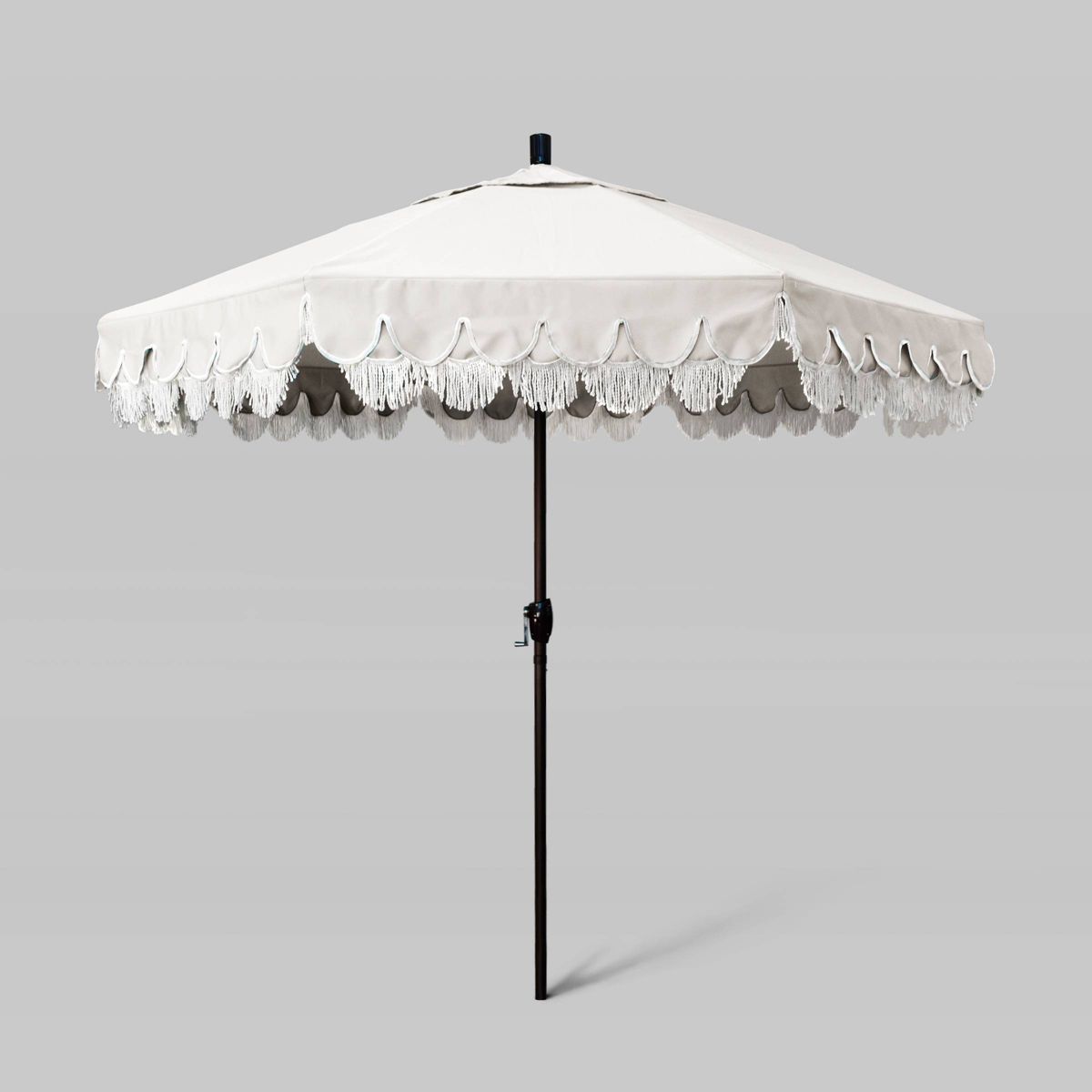 9' x 9' Sunbrella Scallop Base Fringe Market Patio Umbrella with Push Button Tilt Natural - Bronz... | Target