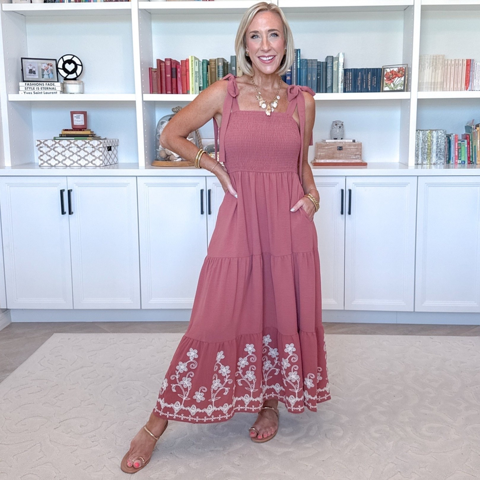 Vacation looks From travel to resort. Smocked Bow Strap Embroidered Maxi Dress - size small. 7 colors. 

 

#LTKOver40 #LTKSeasonal #LTKTravel