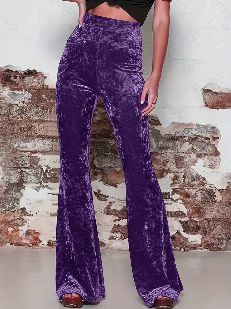 High Waist Solid Velvet Pants, Boho Every Day Flare Leg Pants For All Season, Women's Clothing | Temu Affiliate Program