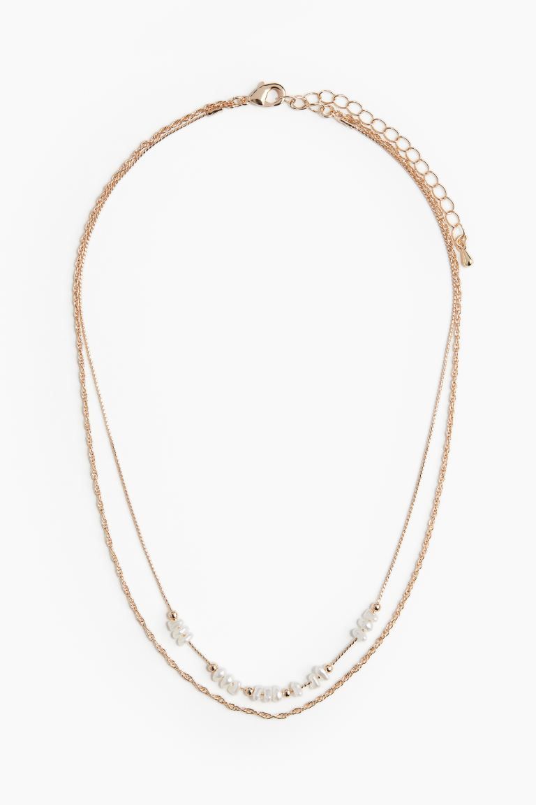 Double-strand Necklace - Gold-colored/white - Ladies | H&M CA | H&M (US + CA)
