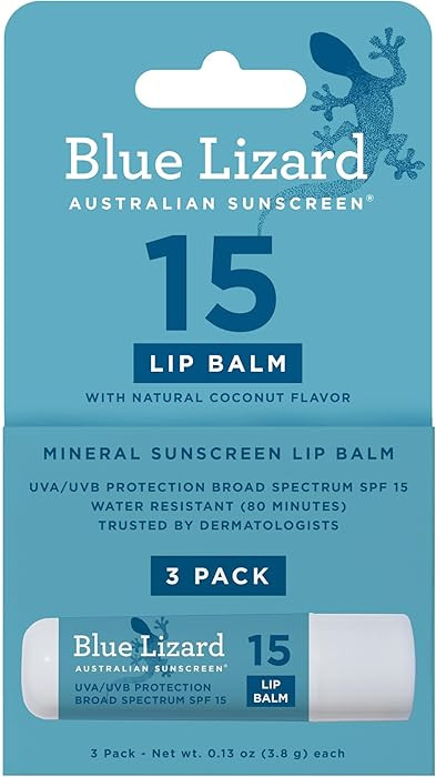 BLUE LIZARD Mineral SPF 15 Lip Balm, 3-Pack: Broad Spectrum Sun Protection, Natural Coconut Flavo... | Amazon (US)
