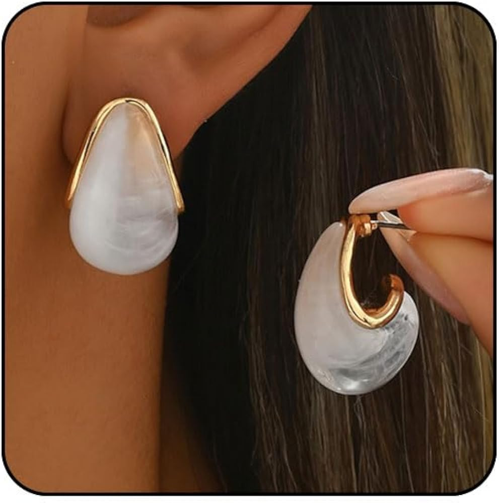 Chunky Earrings for Women Trendy Big Brown Teardrop Earrings White Large Statement Earring Lightw... | Amazon (US)