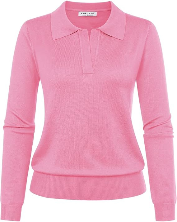 Women's Long Sleeve Classic V Neck Casual Fall Winter Polo Sweater Tops | Amazon (US)
