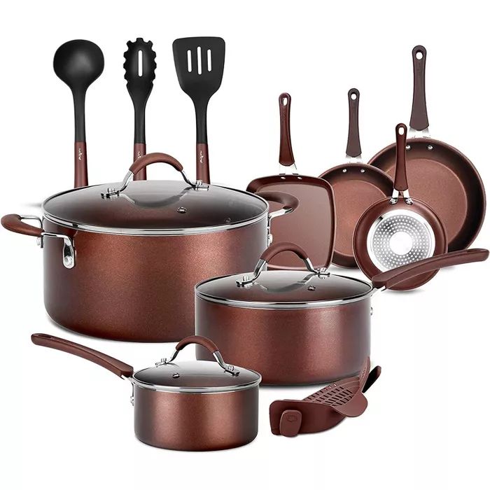 NutriChef Metallic Nonstick Ceramic Cooking Kitchen Cookware Pots and Pan Set with Lids, Utensils... | Target