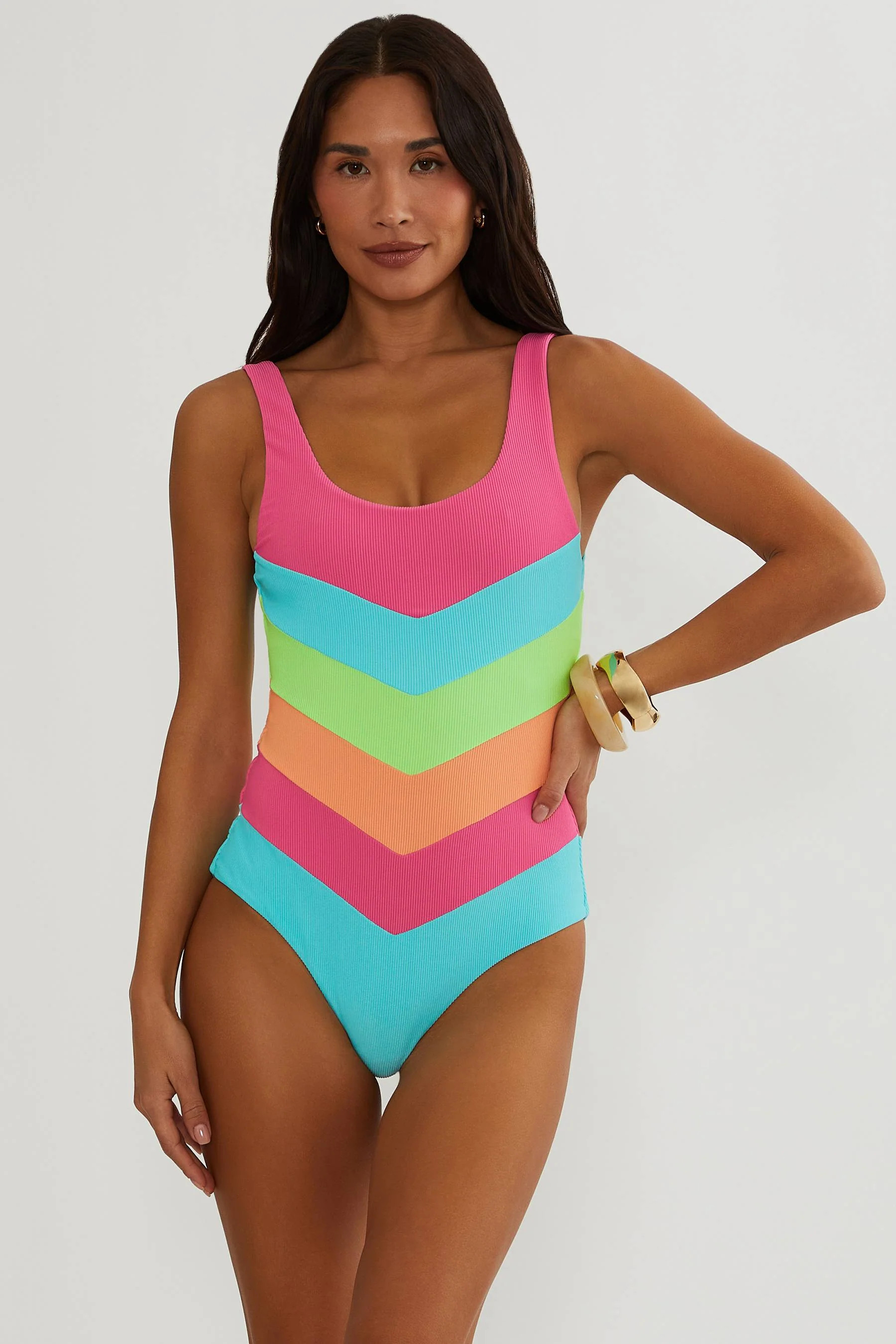 Cinthia One Piece Aqua Haze Colorblock | Ribbed Colorblock One Piece Swimsuit | Beach Riot | Beach Riot