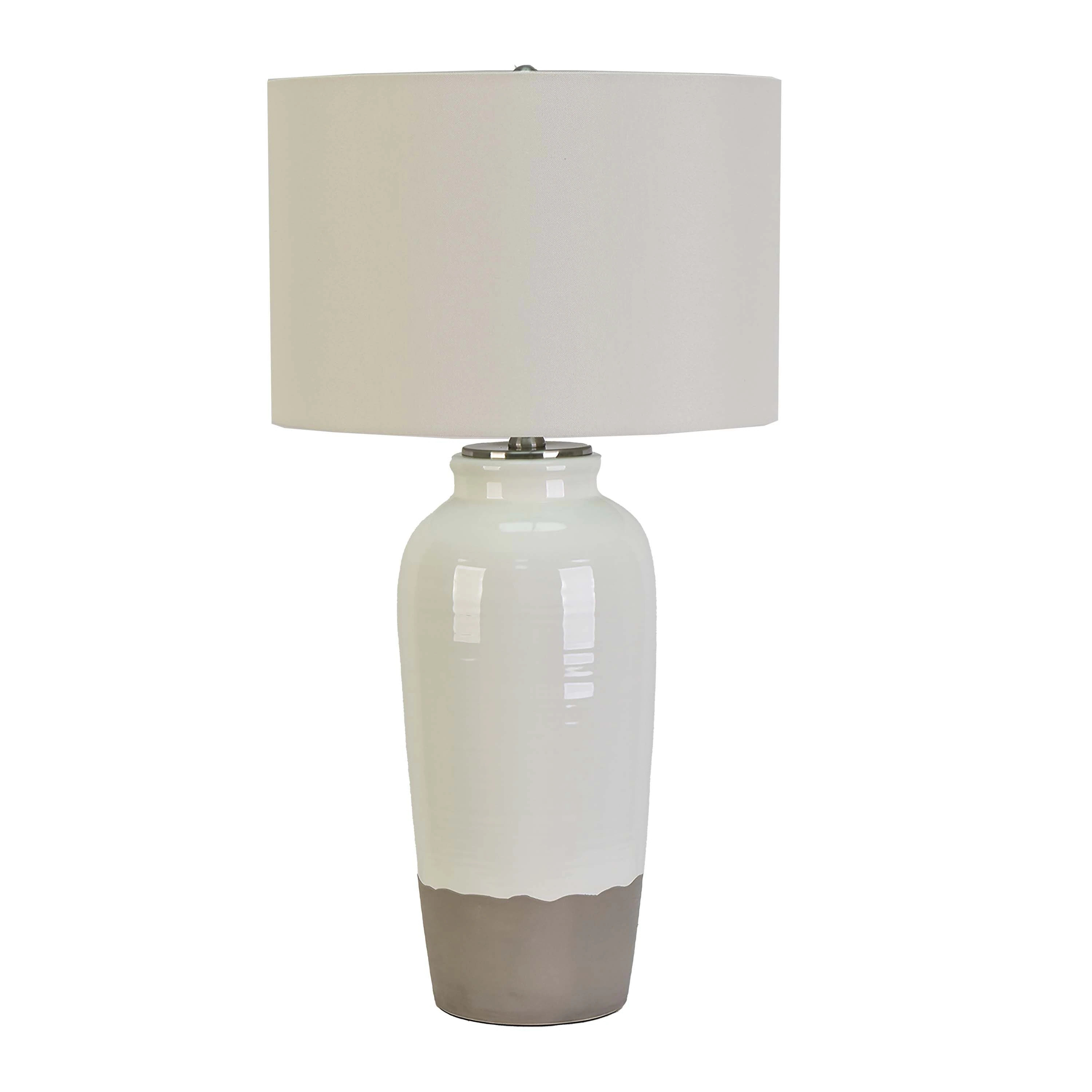 allen + roth 28-in White Glaze LED 3-way Table Lamp with Linen Shade one_size | 7642-VI | Lowe's