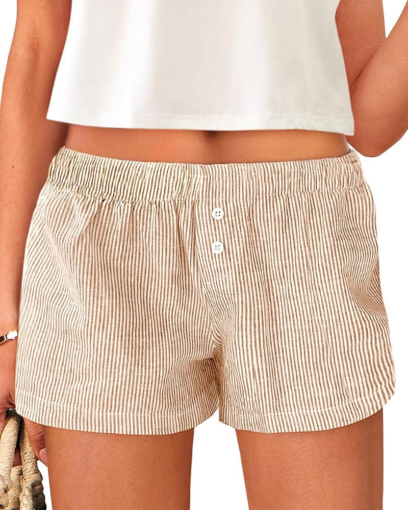 BTFBM Striped Boxer Shorts for Women 2025 Summer Elastic Waist Y2k Vacation Beach Bottoms Lounge ... | Amazon (US)