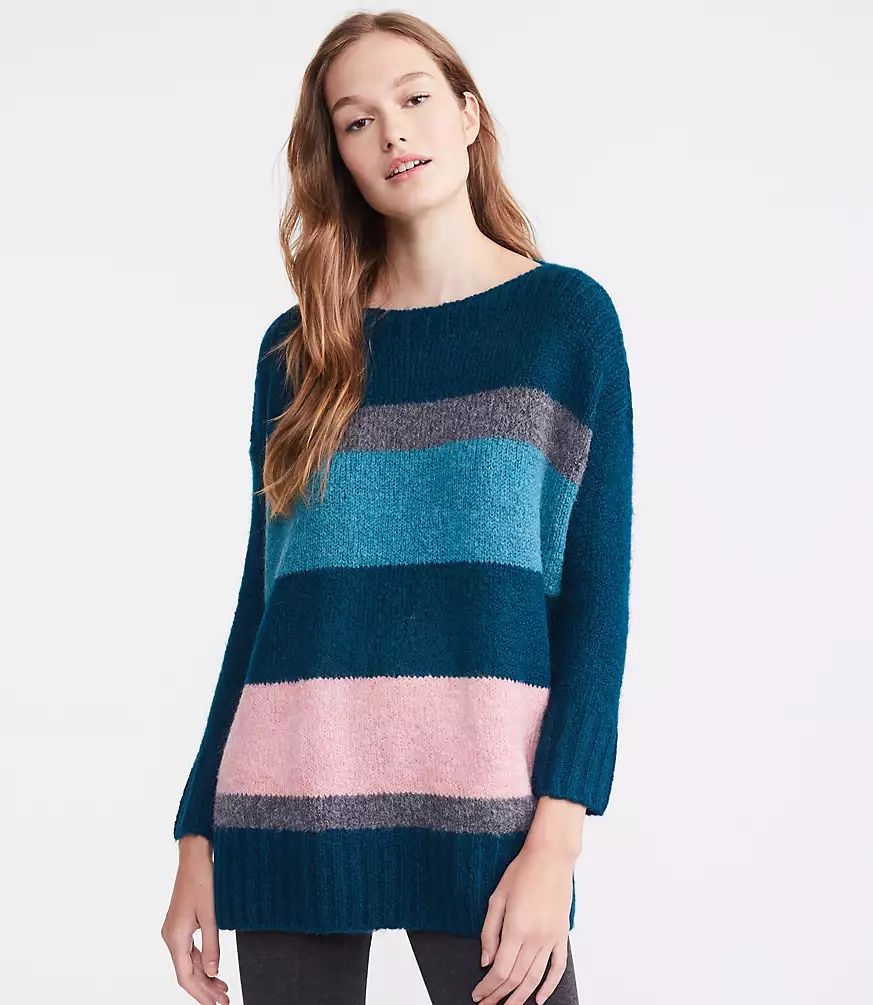 Lou & Grey Striped Plushfuzz Poncho Sweater | LOFT | LOFT