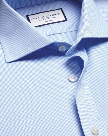 Spread Collar Non-Iron Puppytooth Shirt - Sky Blue | Charles Tyrwhitt