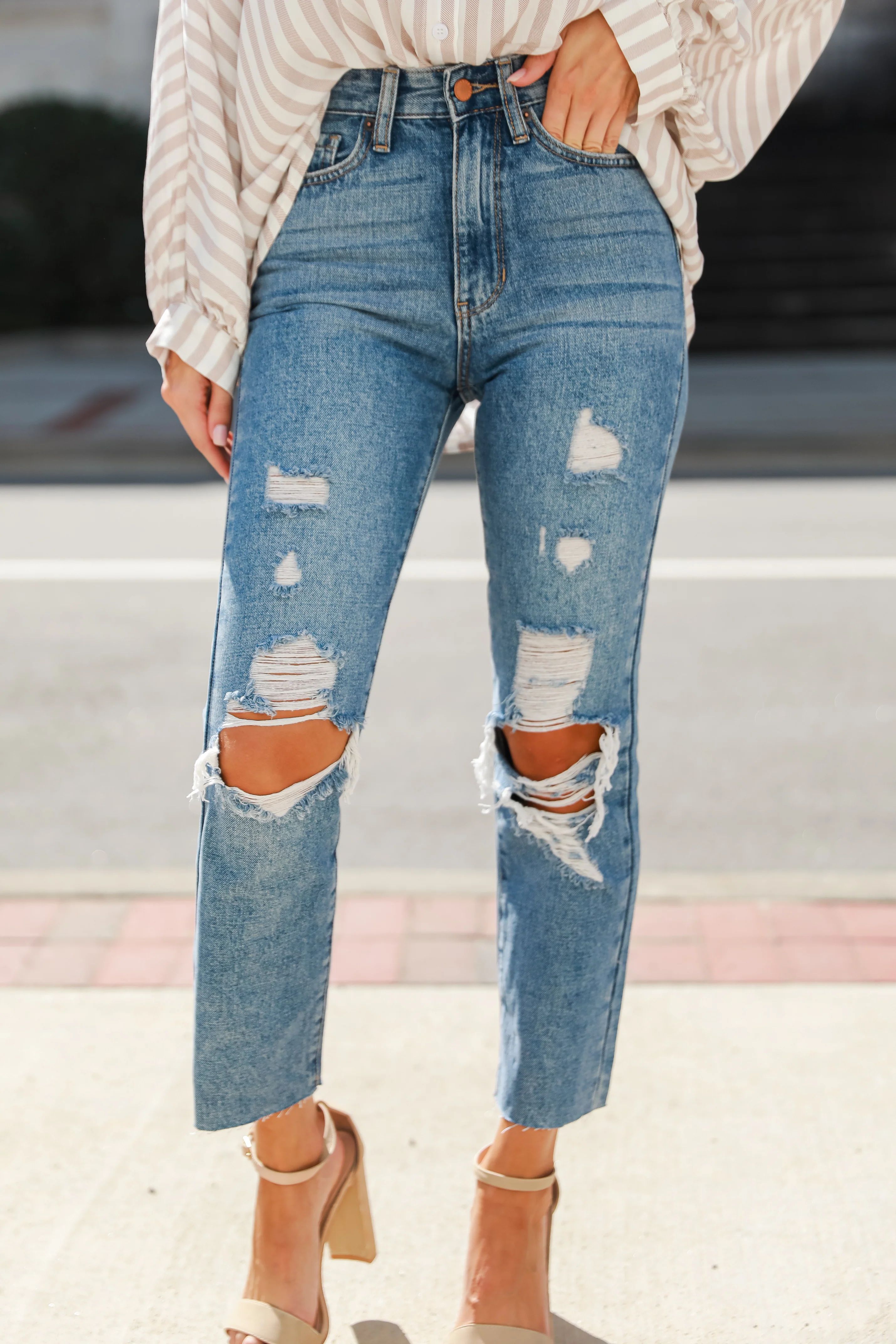 Trendy Presence Distressed Mom Jeans | Dress Up