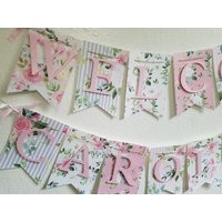 Pink & Gray Floral Baby Shower, Girl Banner, Personalized Shower Decorations, Greenery | Etsy (US)